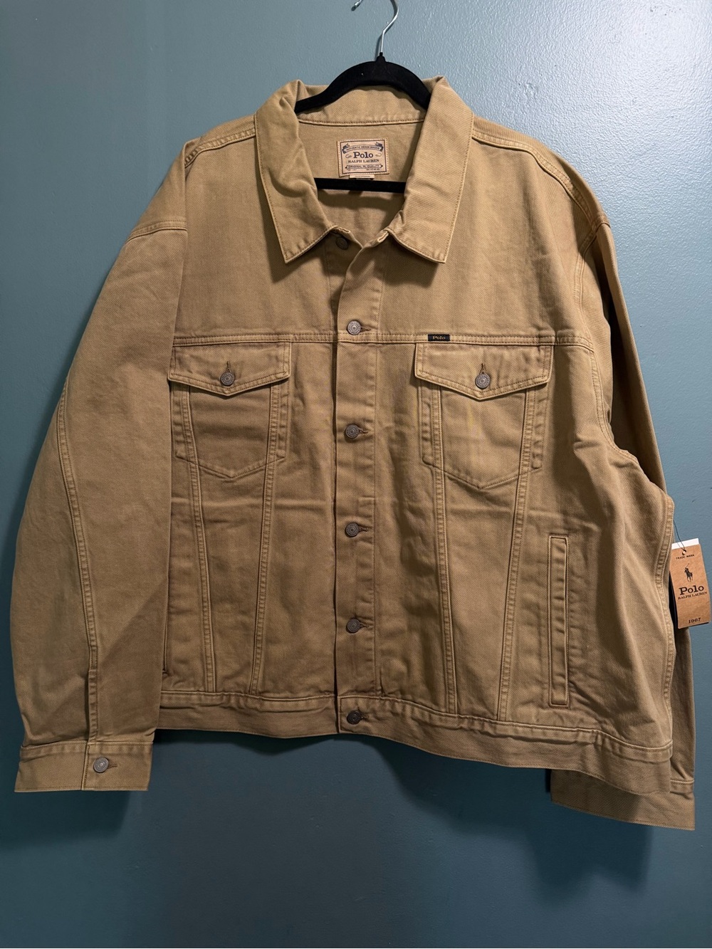 Polo Ralph Lauren Khaki Jean Jacket Button Closure Pockets Men's 4XB NEW $228